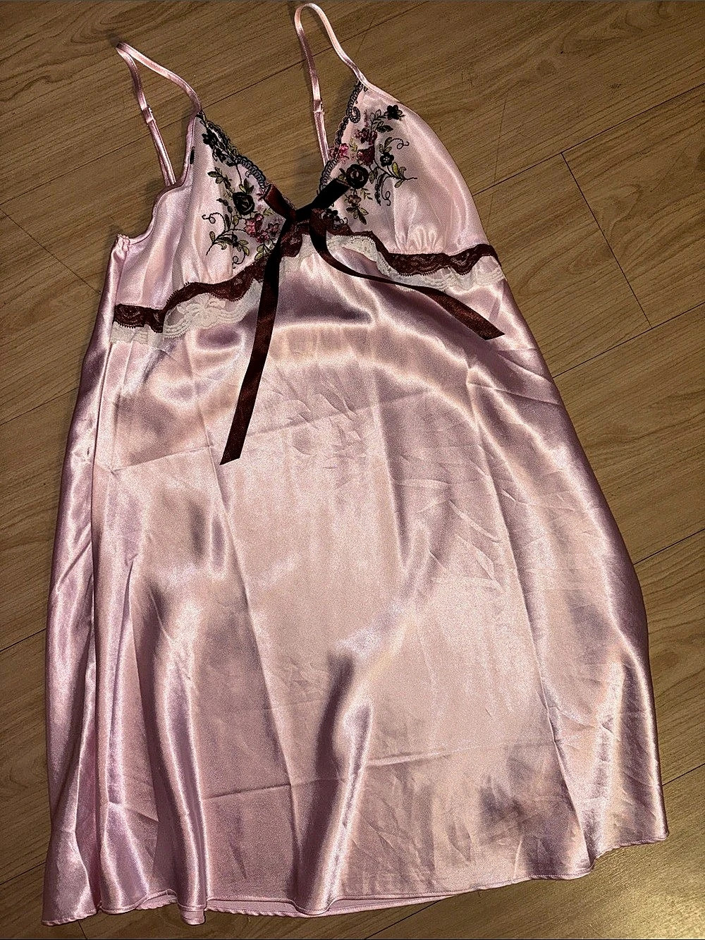 Pink Floral Satin-Style Chemise